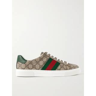 Gucci - Ace Leather and Webbing-Trimmed Monogrammed Canvas Sneakers - Men - Brown - UK 10.5