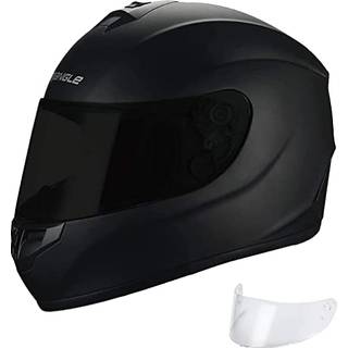 Triangle Letv?gt Fuld ansigt motorcykel Street Bike -hjelme med ekstra klar visir DOT godkendt (stor mat sort)