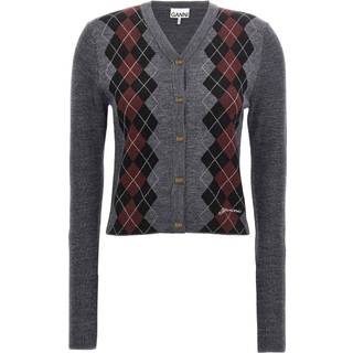 Ganni Cardigan Fine Merino Jacquard XS - Grå - XS