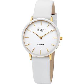 Regent BA-842 Damenuhr Edelstahl Vergoldet/Keramik Weiß Ø 34 mm