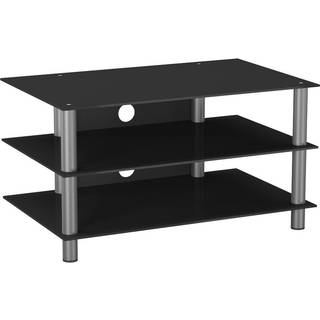 Netasa TV-Møbel med 3 glashylder, sølvfarvet, sortglas.