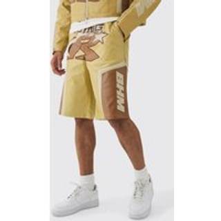 Mens Elasticated Waist Pu Moto Jorts In Camel