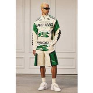 Mens Elasticated Waist Pu Moto Jorts In Ecru