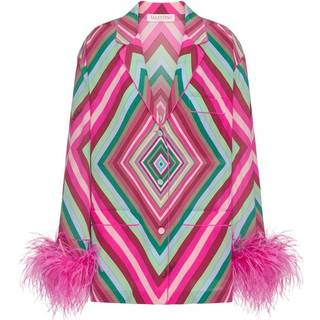 Valentino Rhombus 75 feather-trimmed crêpe de chine top - multicoloured - XL