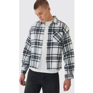 Mens Light Grey Oversized Boxy Check Long Sleeve Shirt