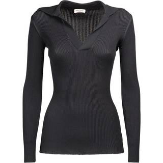 Saint Laurent Ribbed-knit polo sweater - black - XS