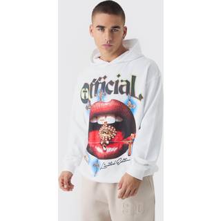 Mens White Oversized Official Lip Print Hoodie