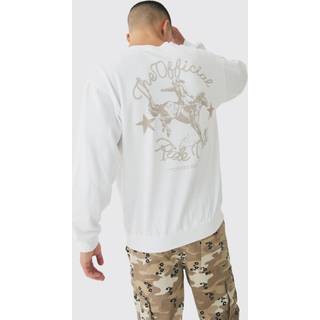 Mens White Oversized Extended Neck Rodeo Print Sweatshirt