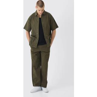 Mens Khaki Oversized Boxy Twill Branded Shirt & Trouser Set