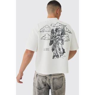 Mens Ecru Oversized Boxy Heavyweight Half Sleeve Renaissance Printed T-Shirt