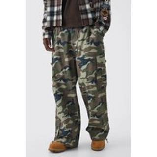 Mens Khaki Ripstop Elasticated Waist Parachute Camo Cargo Trousers