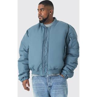 Mens Plus Padded Nylon Panelled Bomber Jacket In Slate