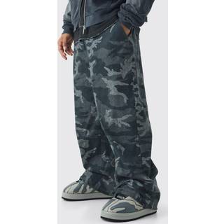 Mens Black Elasticated Waist Wide Leg Camo Trousers