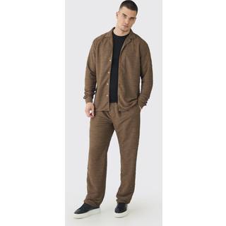 Mens Tall Elevated Pleated Shirt and Straight Fit Trouser Set in Mocha