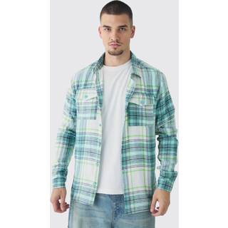 Mens Tall Oversized Green Large Scale Brushed Checked Shirt