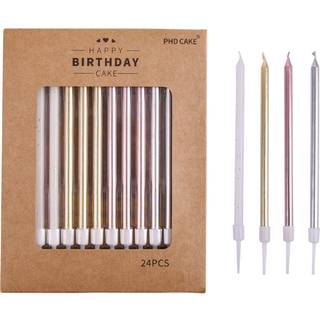 Ph.d.-kage 24-Count Long Birthday Candles i indehavere i Gold Silver Rose Gold White Cake Candles Birthday Parties Wedding Decorations Party Cand