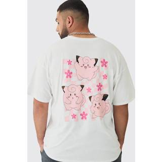 Mens White Plus Oversized Pokemon Clefairy License Print T-Shirt