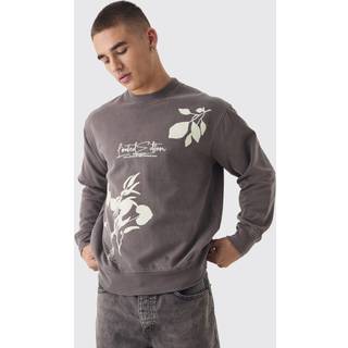 Mens Mocha Regular Fit Limited Edition Floral Graphic Washed Sweatshirt
