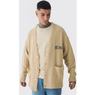 Mens Ecru Tall Homme Fluffy Knit Cardigan
