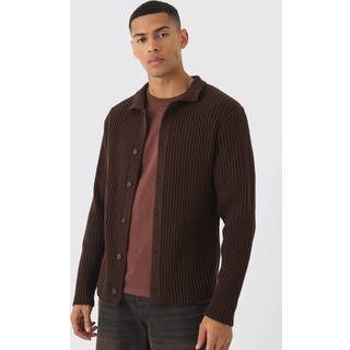 Mens Chocolate Regular Fit Ribbed Knit Shirt