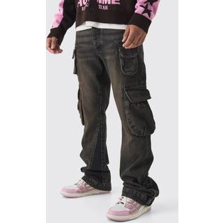 Mens Brown Slim Flared Cargo Gusset Jeans