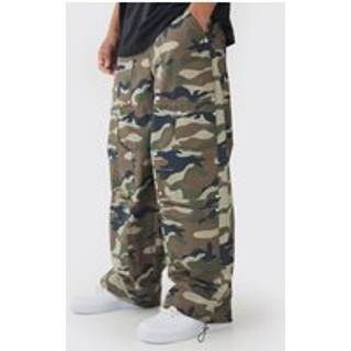 Mens Khaki Ripstop Elasticated Waist Baggy Camo Carpenter Trousers