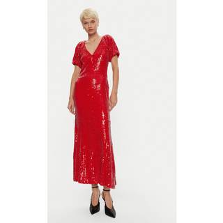Rotate Dress Sequins Midi V-Neck 40 - Röd - 40