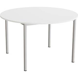 Kantinebord Ø120cm i lyddæmpende hvid laminat med alugråt stel, højde 72cm