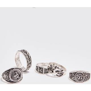 Mens 5 Pack Embossed Rings in Silver