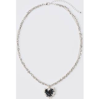 Mens Heart Pendant Chunky Chain Necklace in Silver