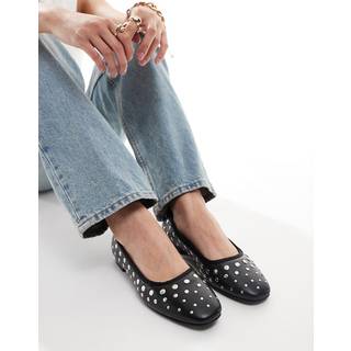 Off The Hook Off The Hook Black Dollis Leather Studded Ballerina Flats