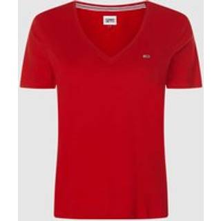 Tommy Hilfiger Slim fit logo v-hals dame t-shirt - Rød - Str. XXS - Modish.dk