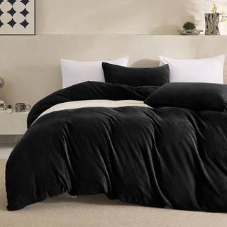 Jellymoni Black Velvet Duvet Cover Queen Størrelse - Ultra Soft Flannel Comforter Cover 3 -Piece Luxury Fluffly Duvet Cover med 8 hjørnebånd og l