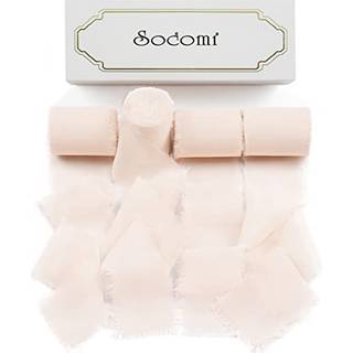 Socomi rosenblad H?ndlavet frynser chiffon silkeb?nd 1-3/4"""" x 7Yd 4 ruller flossede b?nd til bryllupsinvitationer Brudebuketter Indpakning