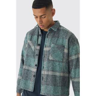 Mens Green Oversized Heavyweight Brushed Check Overshirt