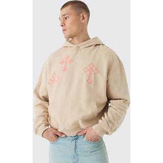 Mens Sand Oversized Boxy Cross Graphic Hoodie
