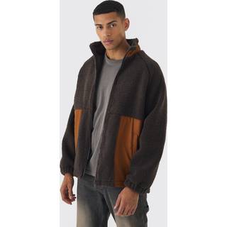 Mens Colour Block Borg And Nylon Jacket In Chocolate