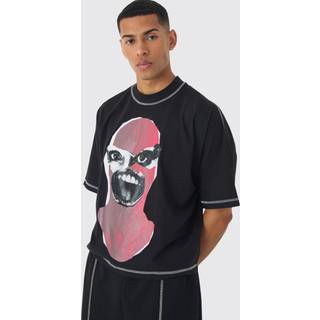 Mens Black Extreme Heavyweight Oversized Boxy Heavyweight Contrast Stitch T-Shirt