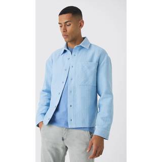 Mens Light Blue Boxy Fit Boucle Overshirt