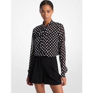 MK Polka Dot Georgette Tie-Neck Blouse - Black - Michael Kors - XS
