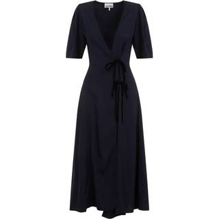 Viscose Twill Wrap Midi Dress F9577 - Sky Captain - GANNI - Navy M