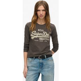 Superdry Superdry Vintage Black Slub 100% Cotton Embellished Vl Graphic Long Sleeve Top