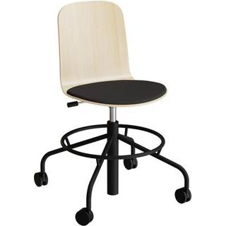 Stol ADD 5903, Fodkryds og hjul, Birk laminat, Sæde sort tekstil, Sort stel