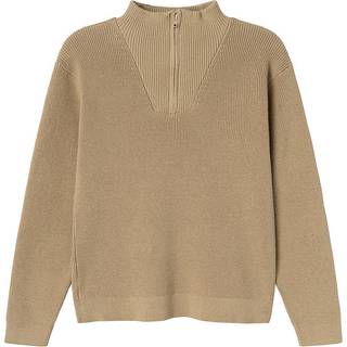 Name It Weathered Teak Halv Lynlås Strikbluse
