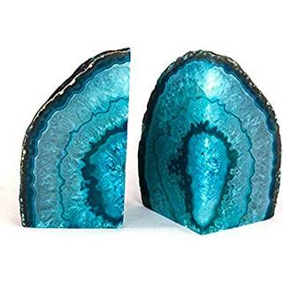 Amoystone Unik bookends Teal Agate Geode slutter 2-3 lbs Natural Crystal Booksholder Sujetalibros med gummi-kofangere til sm? b?ger k?kkenkogeb?g