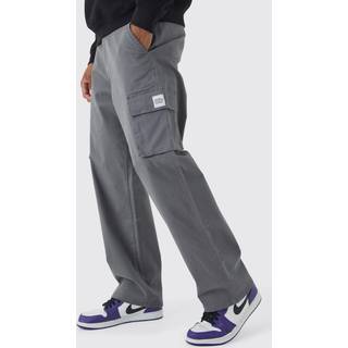 Mens Charcoal Relaxed Fit Fixed Waist Woven Tab Cargo Trousers