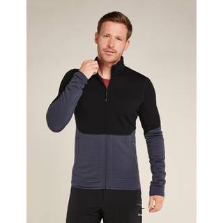Icebreaker Men's Merino 400 Realfleece Descender Longsleeve Zip, Black/Graphite/Cb, M