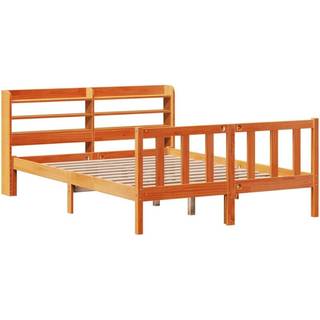 sengeramme med sengegavl 135x190 cm massivt fyrretræ gyldenbrun