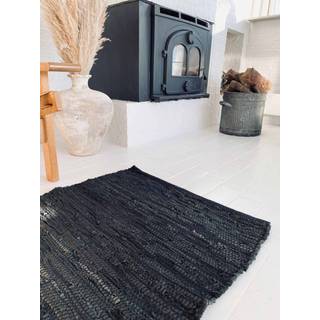 Læder Gulvtæppe - Firkantet - Sort 60 x 90 cm.