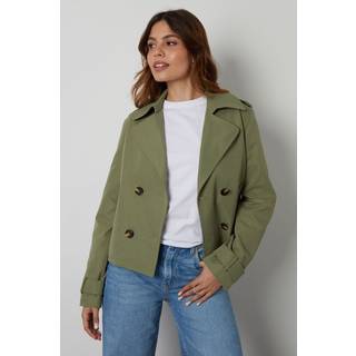 Threadbare Threadbare Green Double Breasted Cropped Trench Jacket